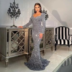 Partysix 2022 Women Plus Size O Neck Long Sleeve Bodycon Prom Sequins